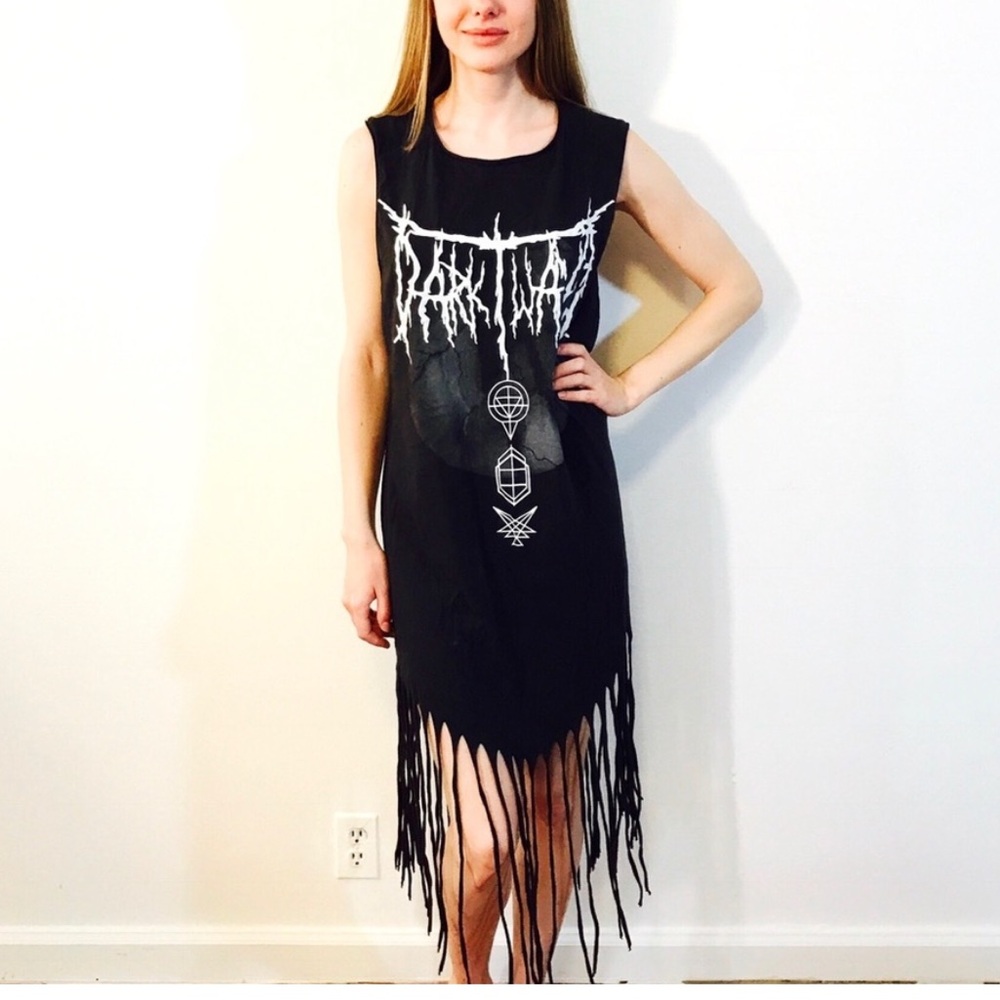 Divided Cotton Fringe Dress Metal Goth Bohemian grunge Rocker Festival concert